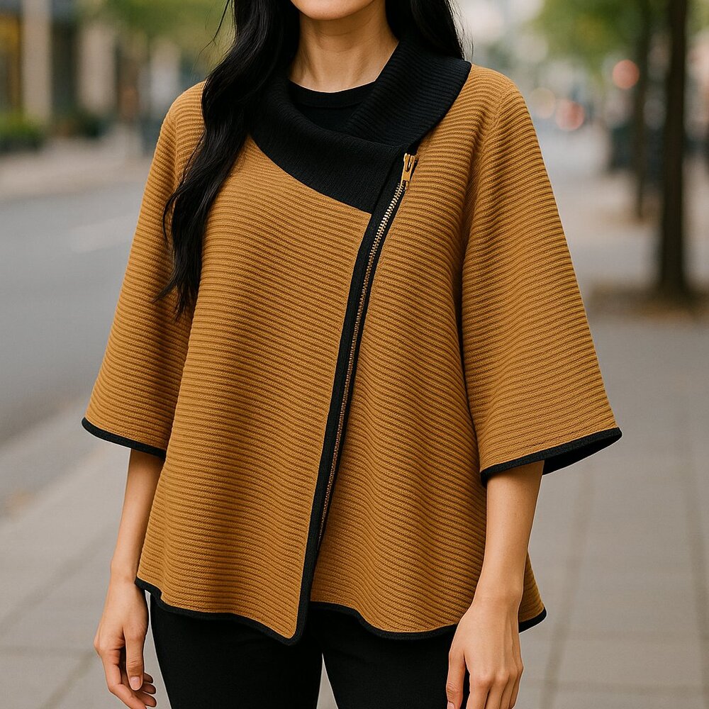 Papillon Anthropologie Poncho Sweater Womens M Khaki Black Tan New Ribbed Boho